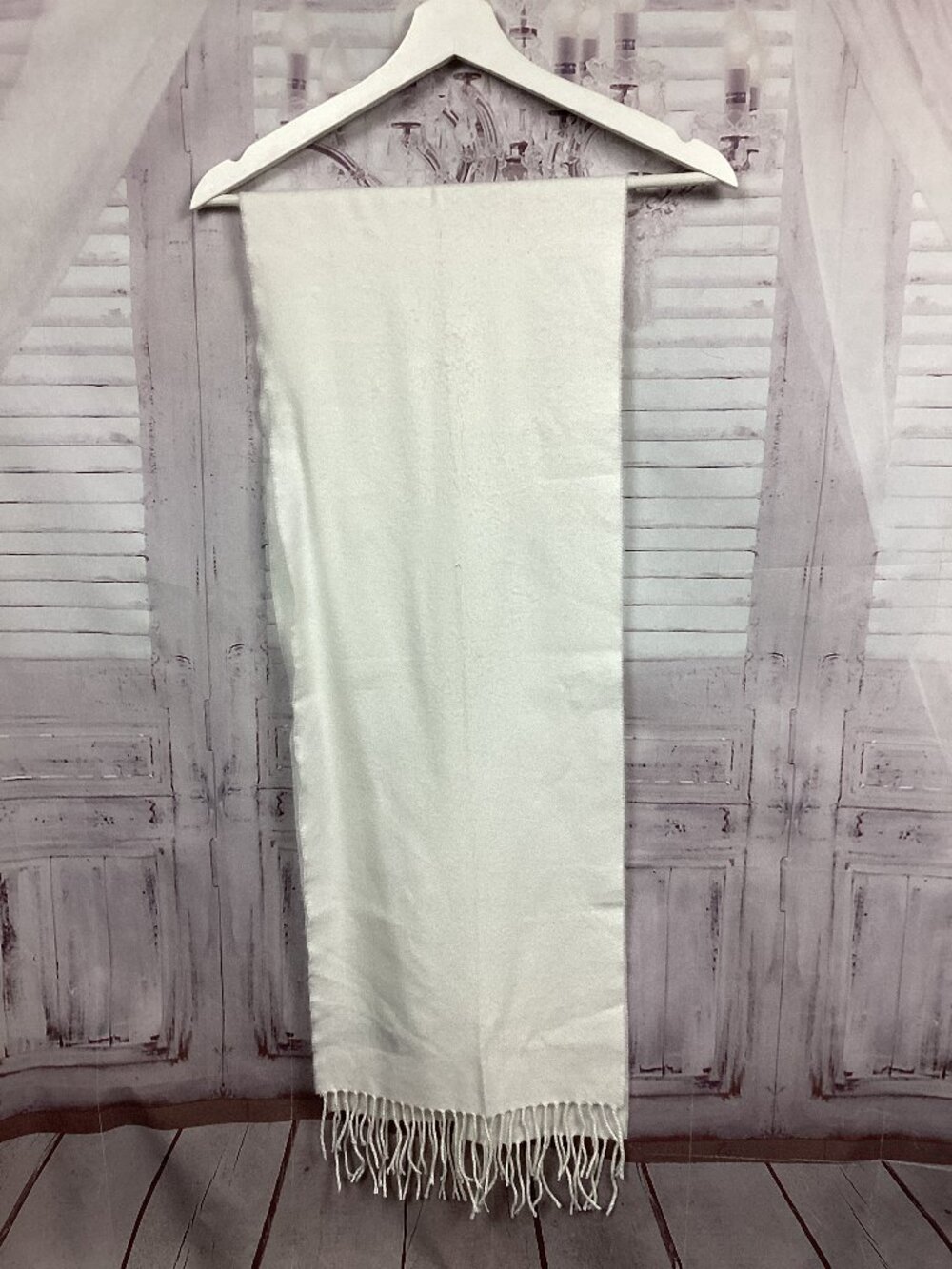White Cashmere Scarf with Fringe Made in Scotland